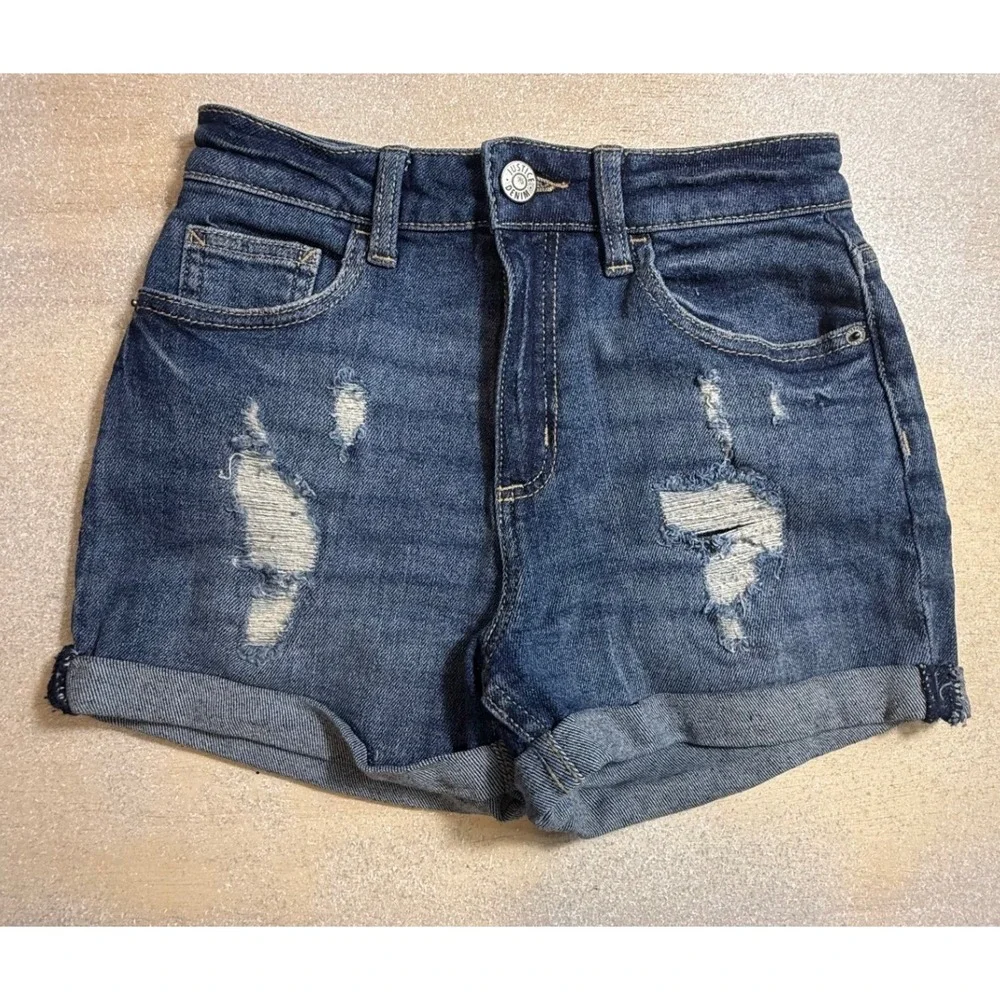 Justice‎ Girls Distressed Denim Shorts Medium Wash Size 14 High Waisted-2081